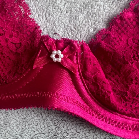 Victoria's Secret VTG 70s 80s Gold Crown Label Pink Lace Pearl Underwire Bra 34B - Picture 5 of 16